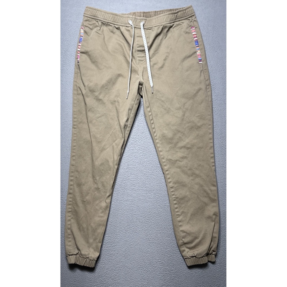 Wowie Rambler Jogger Pants Mens Large 32x28 Tan Pull On Chino Stretch Aztec Boho